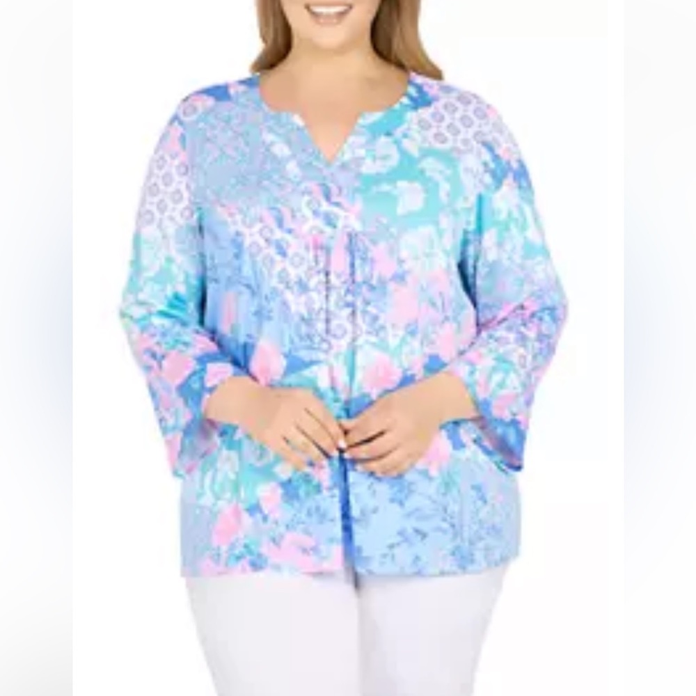 Ruby Rd. Floral 3/4 Sleeve Top Size 2X NWT V-Neck